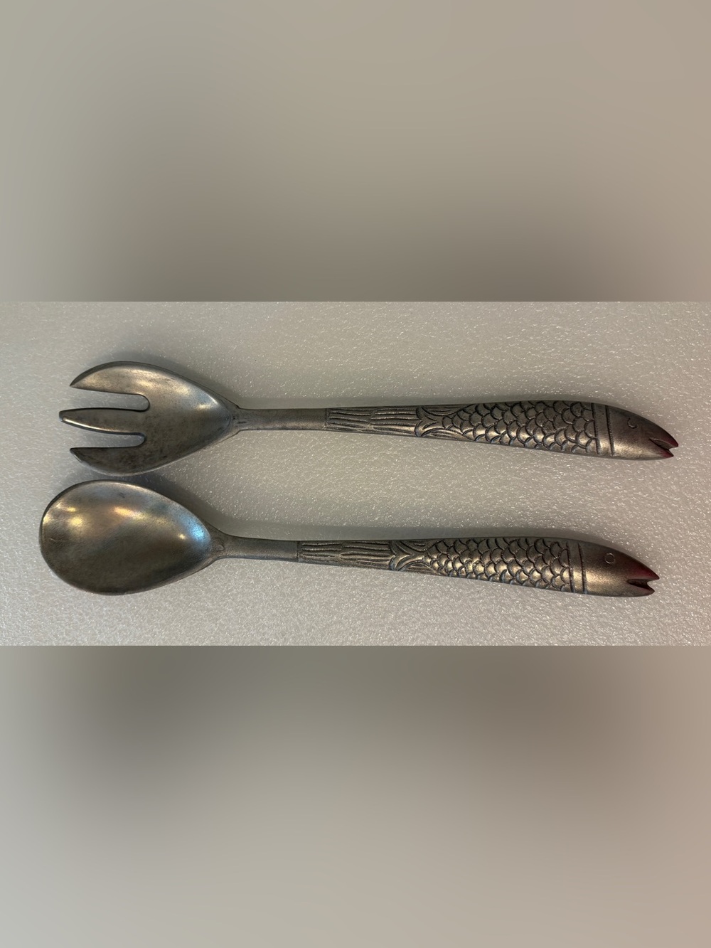 Fish Shaped Salad Serving Set Pewter/Heavy Cast Aluminum